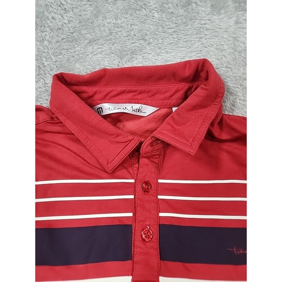 Travis Mathew Polo Shirt Mens Large Red Striped Golf Tennis Performance Casual - Picture 5 of 13